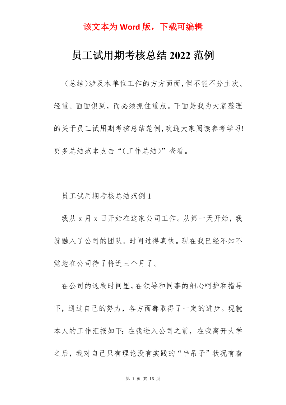 员工试用期考核总结2022范例.docx_第1页