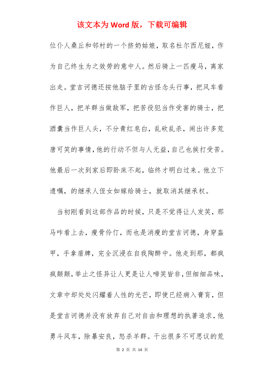 堂吉诃德读书心得体会范文.docx_第2页