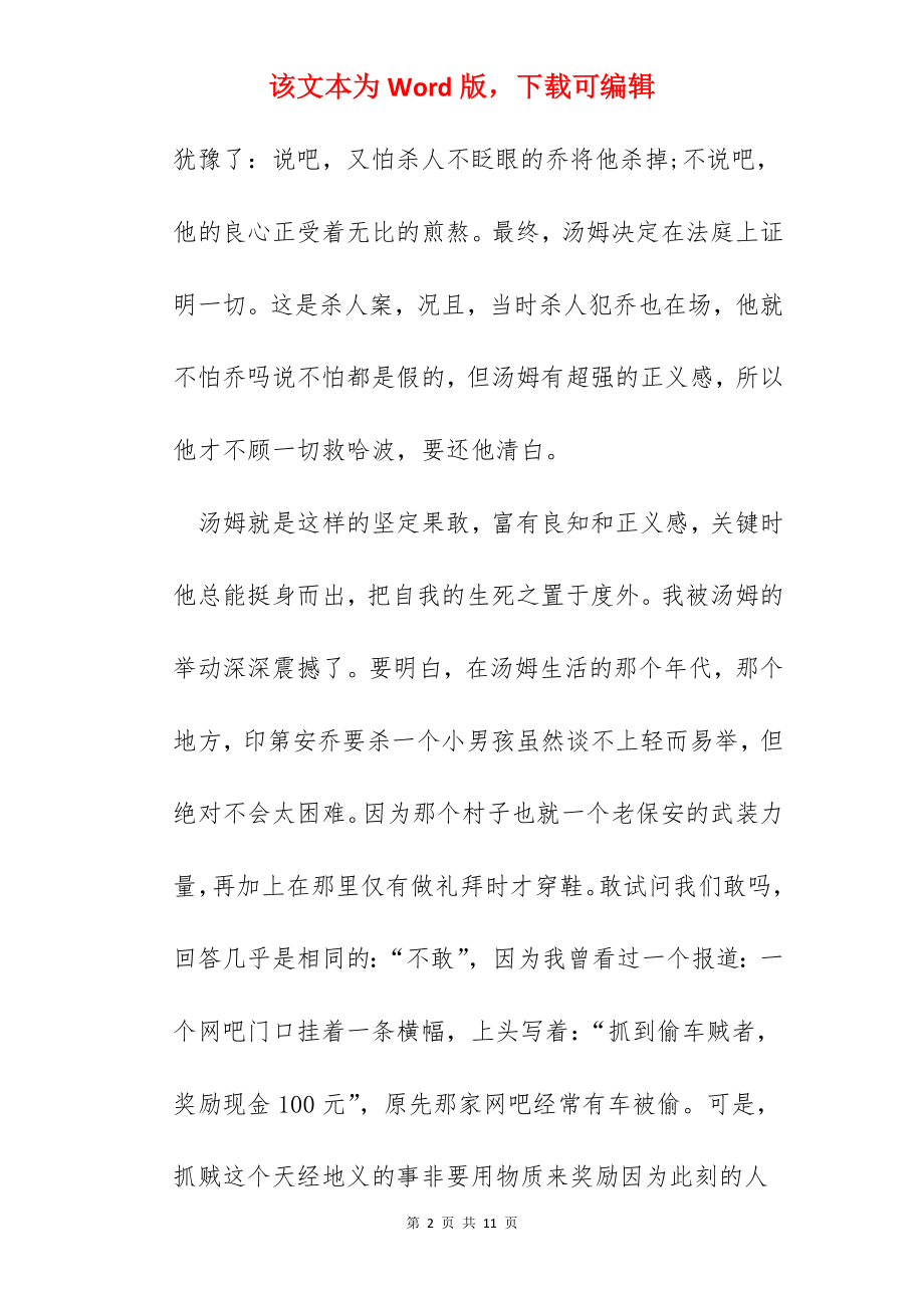 汤姆索亚历险记读书心得范文五篇.docx_第2页