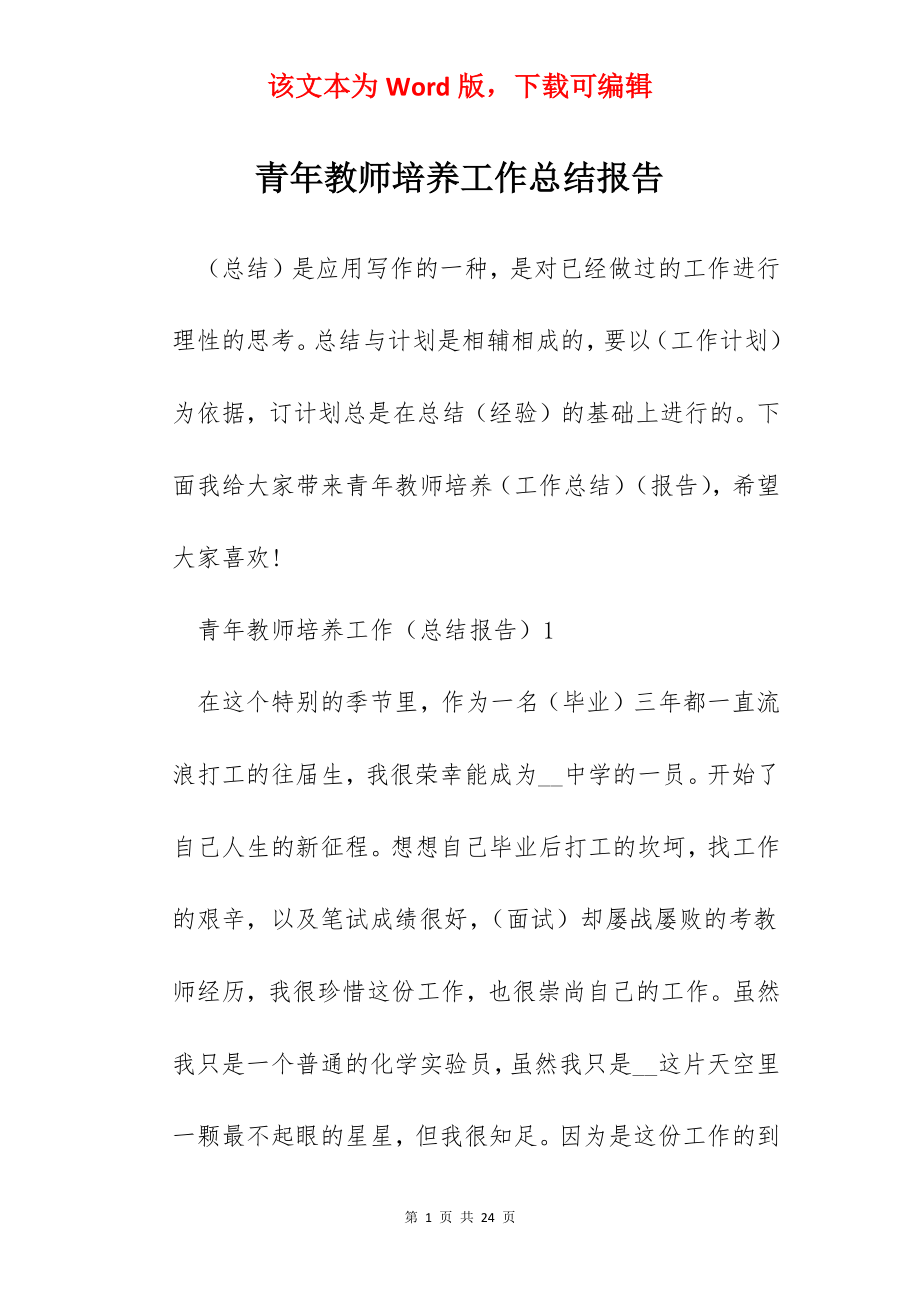 青年教师培养工作总结报告.docx_第1页