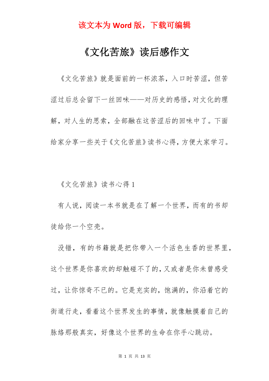 《文化苦旅》读后感作文.docx_第1页