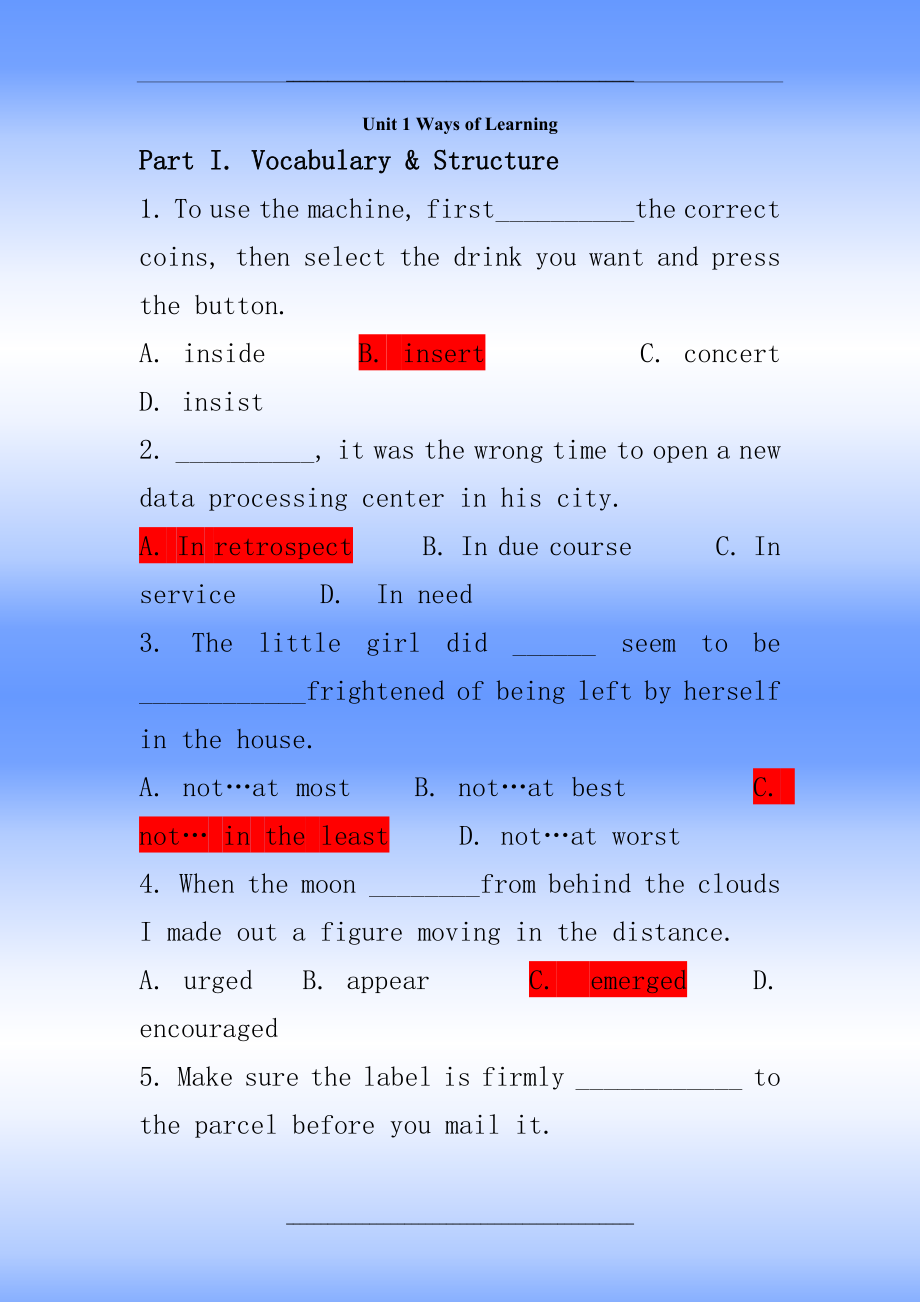 (带答案) 新版大学英语2练习题.doc_第1页