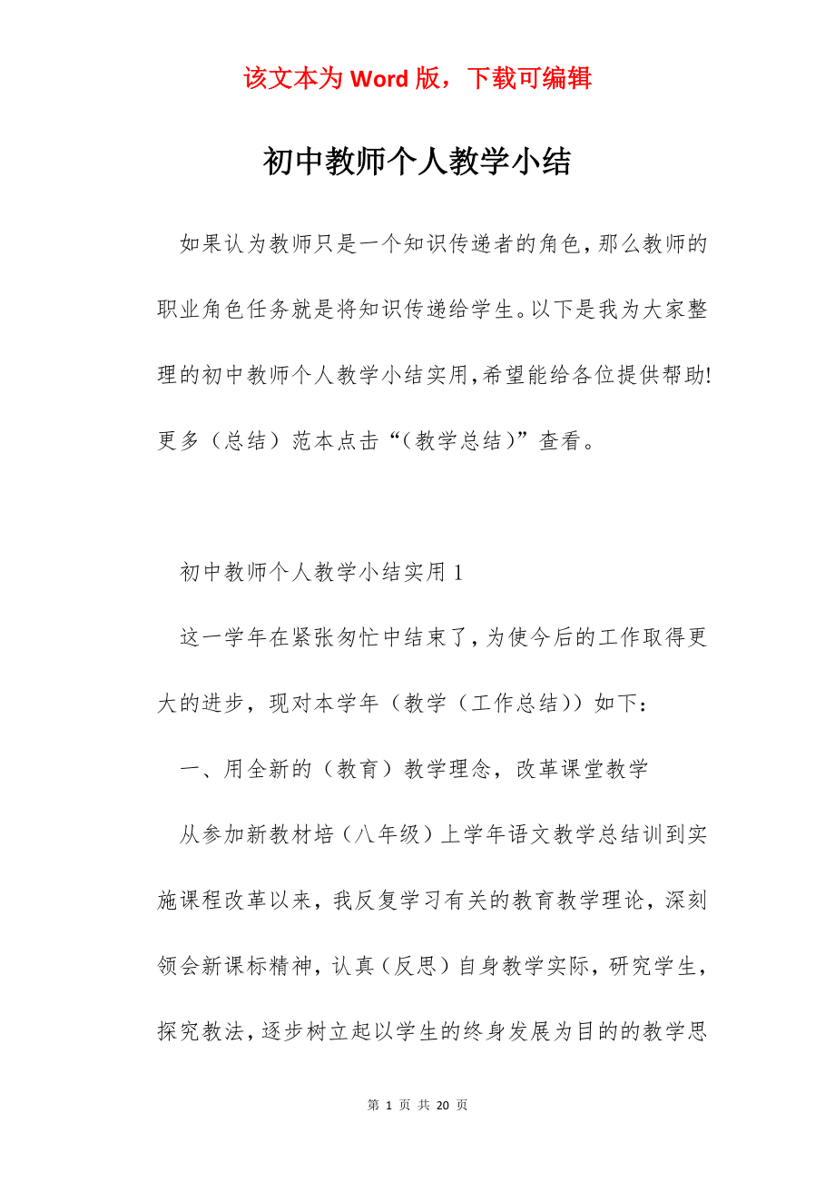 初中教师个人教学小结.docx_第1页