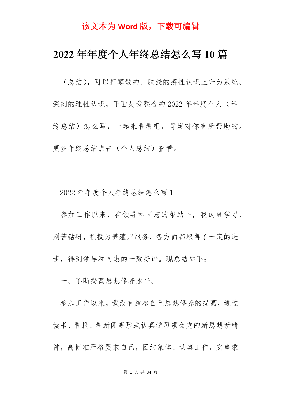 2022年年度个人年终总结怎么写10篇.docx_第1页