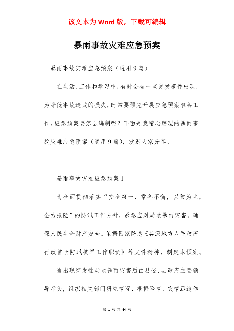 暴雨事故灾难应急预案.docx_第1页