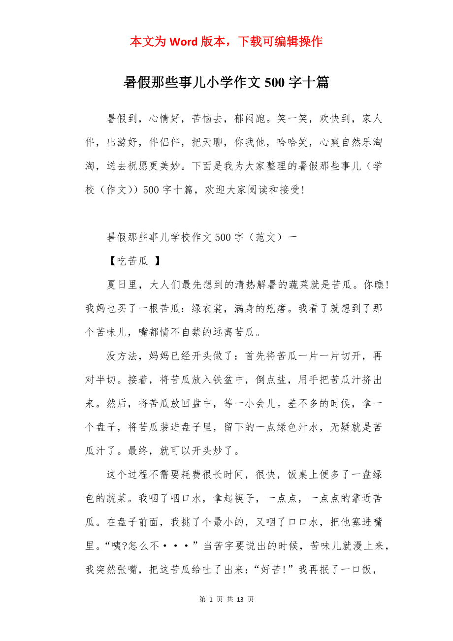 暑假那些事儿小学作文500字十篇.docx_第1页