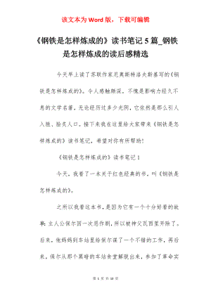 《钢铁是怎样炼成的》读书笔记5篇_钢铁是怎样炼成的读后感精选.docx