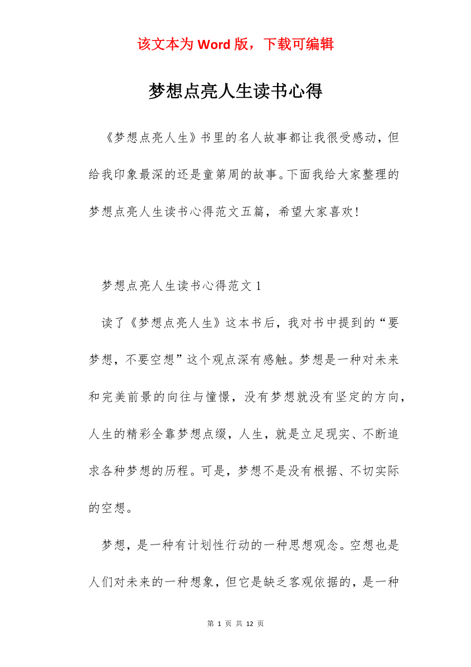 梦想点亮人生读书心得.docx_第1页