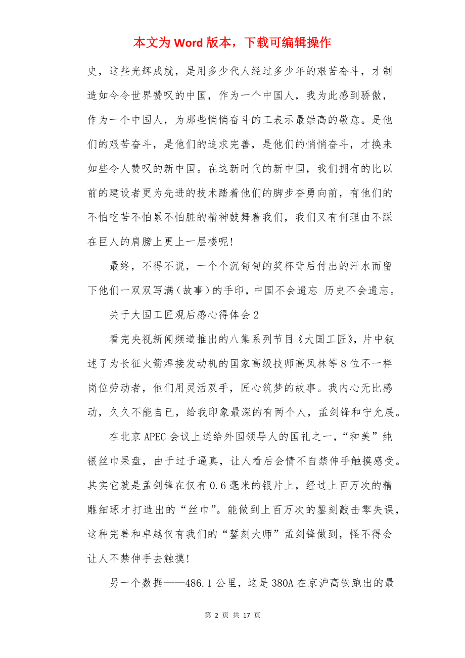 关于大国工匠观后感心得体会10篇.docx_第2页