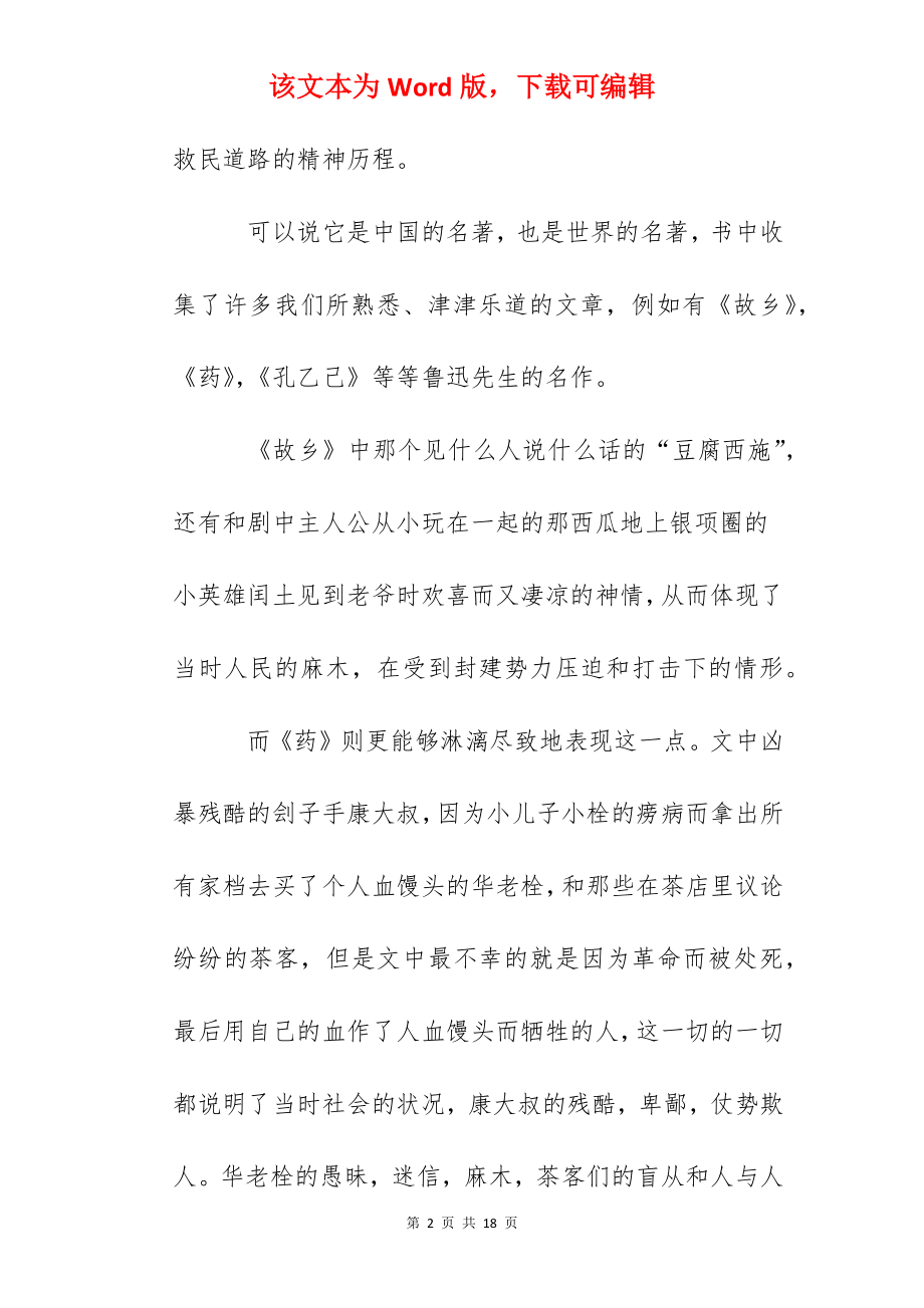 关于《呐喊》精选5篇心得体会1000字.docx_第2页