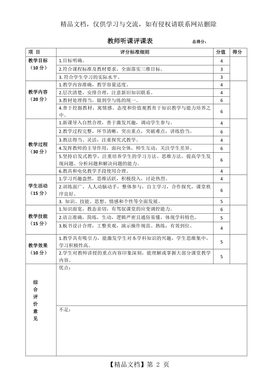 教师常用表格-教师听课评课表.doc_第2页