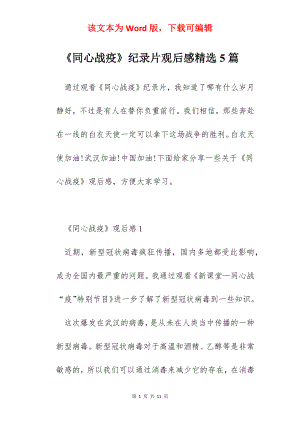 《同心战疫》纪录片观后感精选5篇.docx