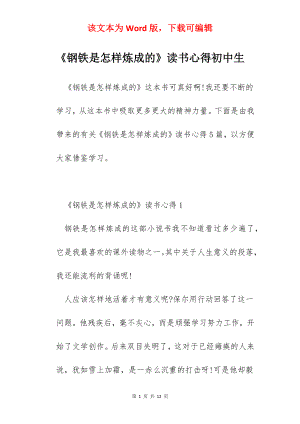 《钢铁是怎样炼成的》读书心得初中生.docx