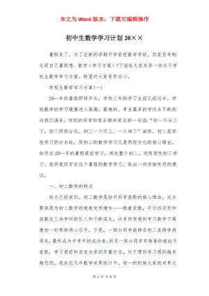 初中生数学学习计划20××.docx