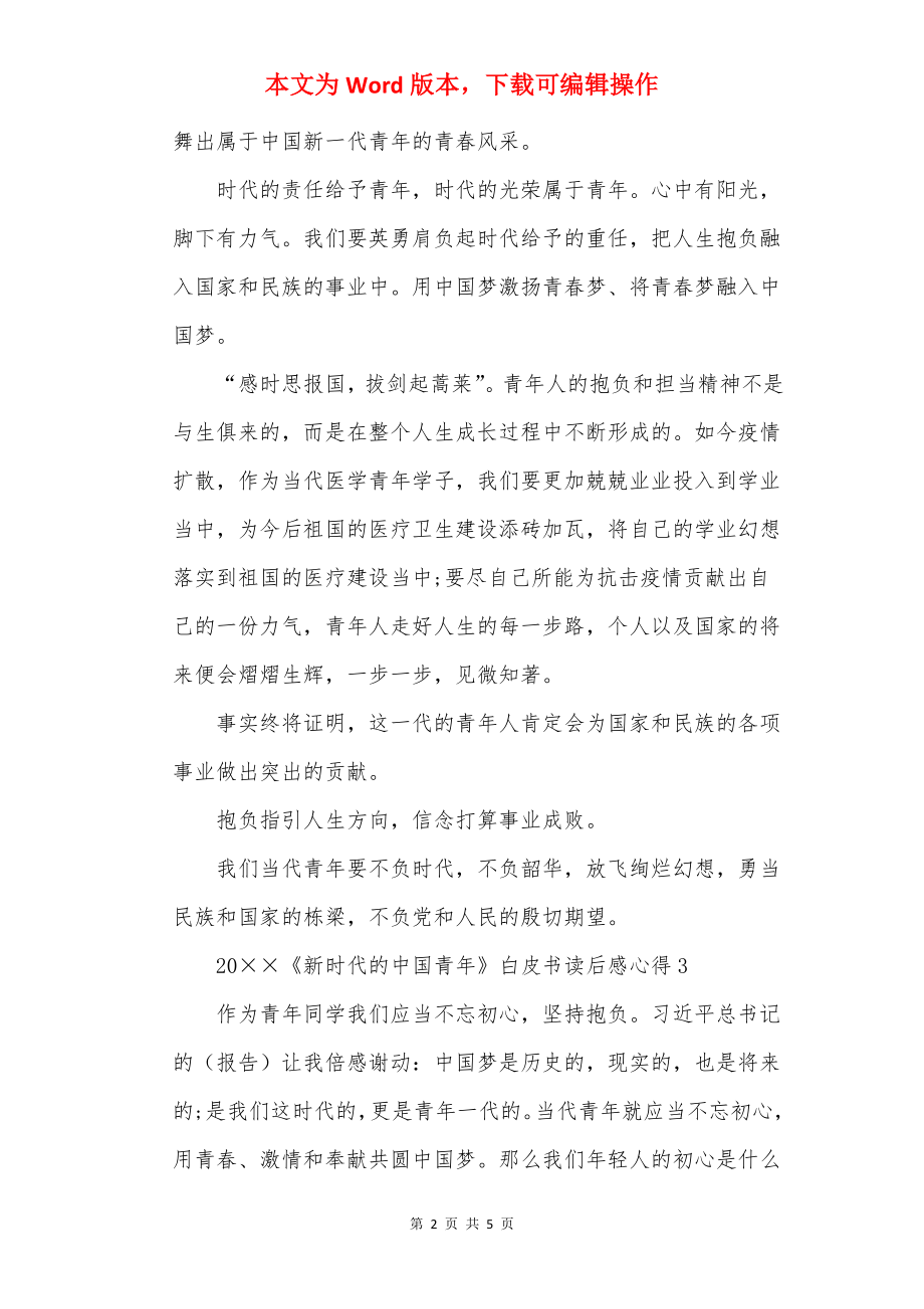 20××《新时代的中国青年》白皮书读后感心得.docx_第2页