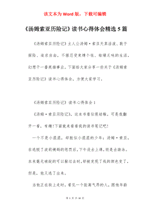 《汤姆索亚历险记》读书心得体会精选5篇.docx