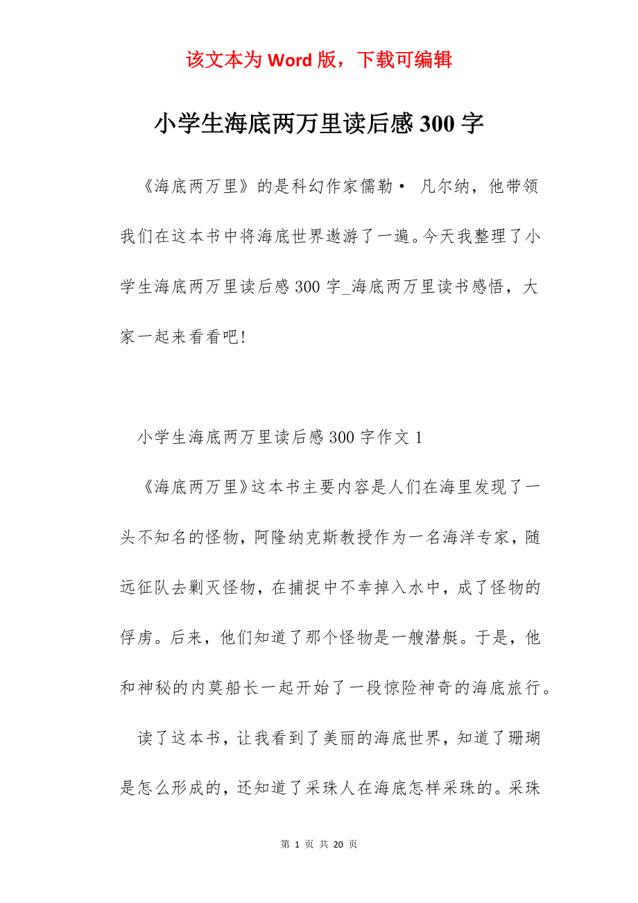 小学生海底两万里读后感300字.docx_第1页