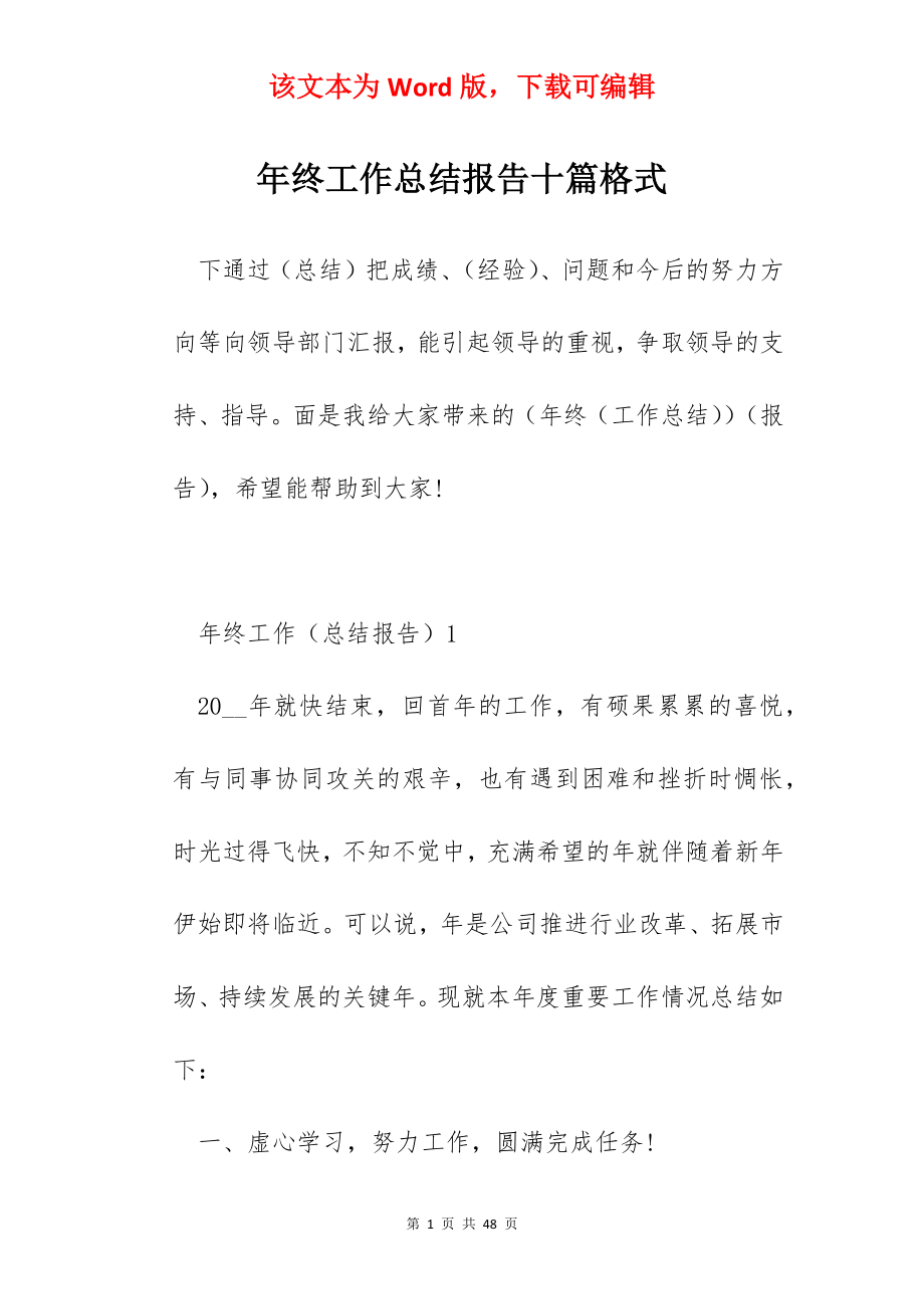 年终工作总结报告十篇格式.docx_第1页