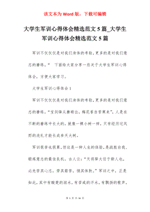 大学生军训心得体会精选范文5篇_大学生军训心得体会精选范文5篇.docx