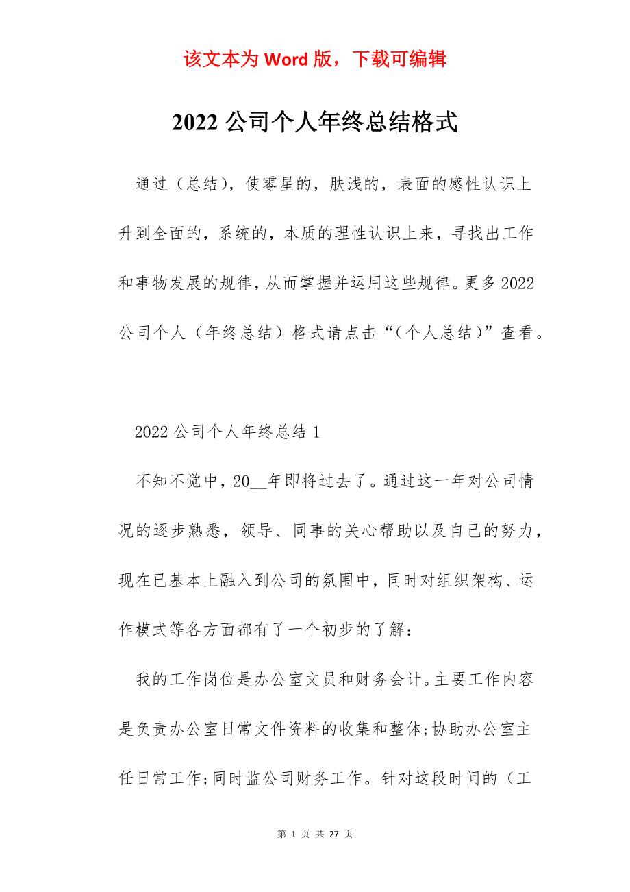 2022公司个人年终总结格式.docx_第1页