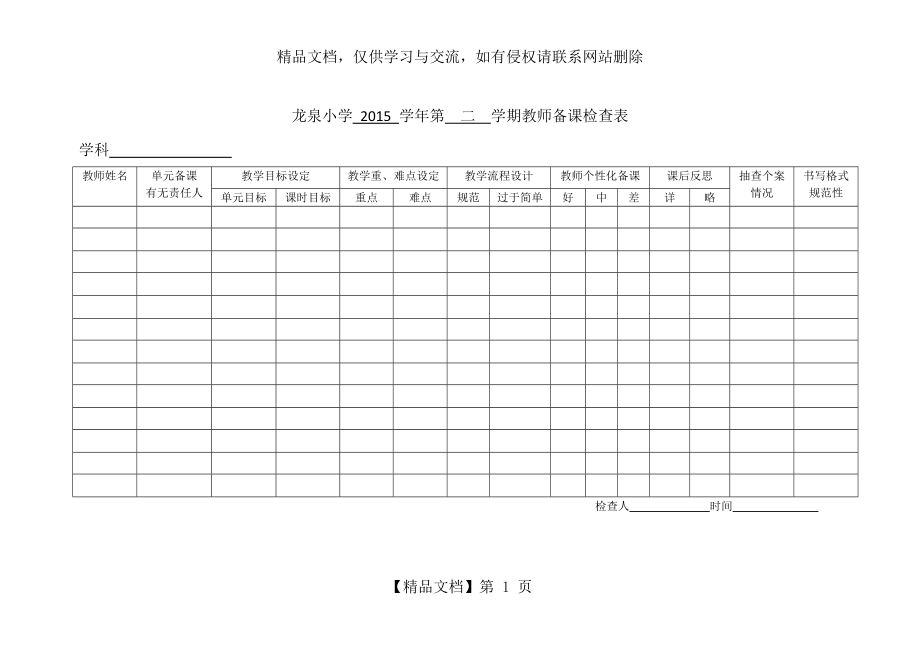 教师备课笔记检查表(空表).doc_第1页