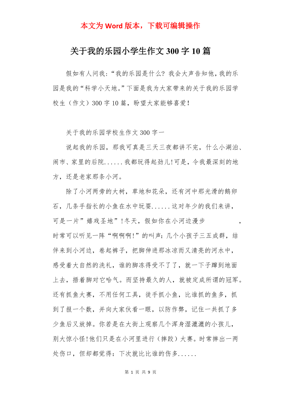 关于我的乐园小学生作文300字10篇.docx_第1页