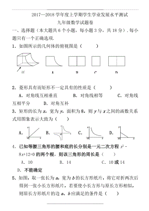 -2018上学期九年级数学期末考试试卷.doc