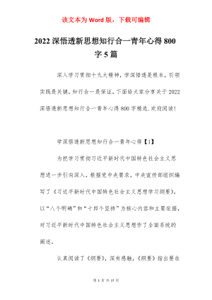 2022深悟透新思想知行合一青年心得800字5篇.docx