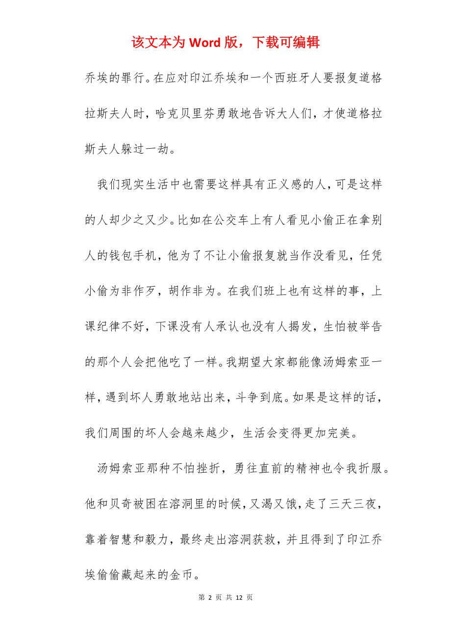 汤姆索亚历险记的读书心得范文五篇.docx_第2页