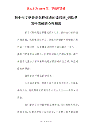 初中作文钢铁是怎样炼成的读后感_钢铁是怎样炼成的心得精选.docx