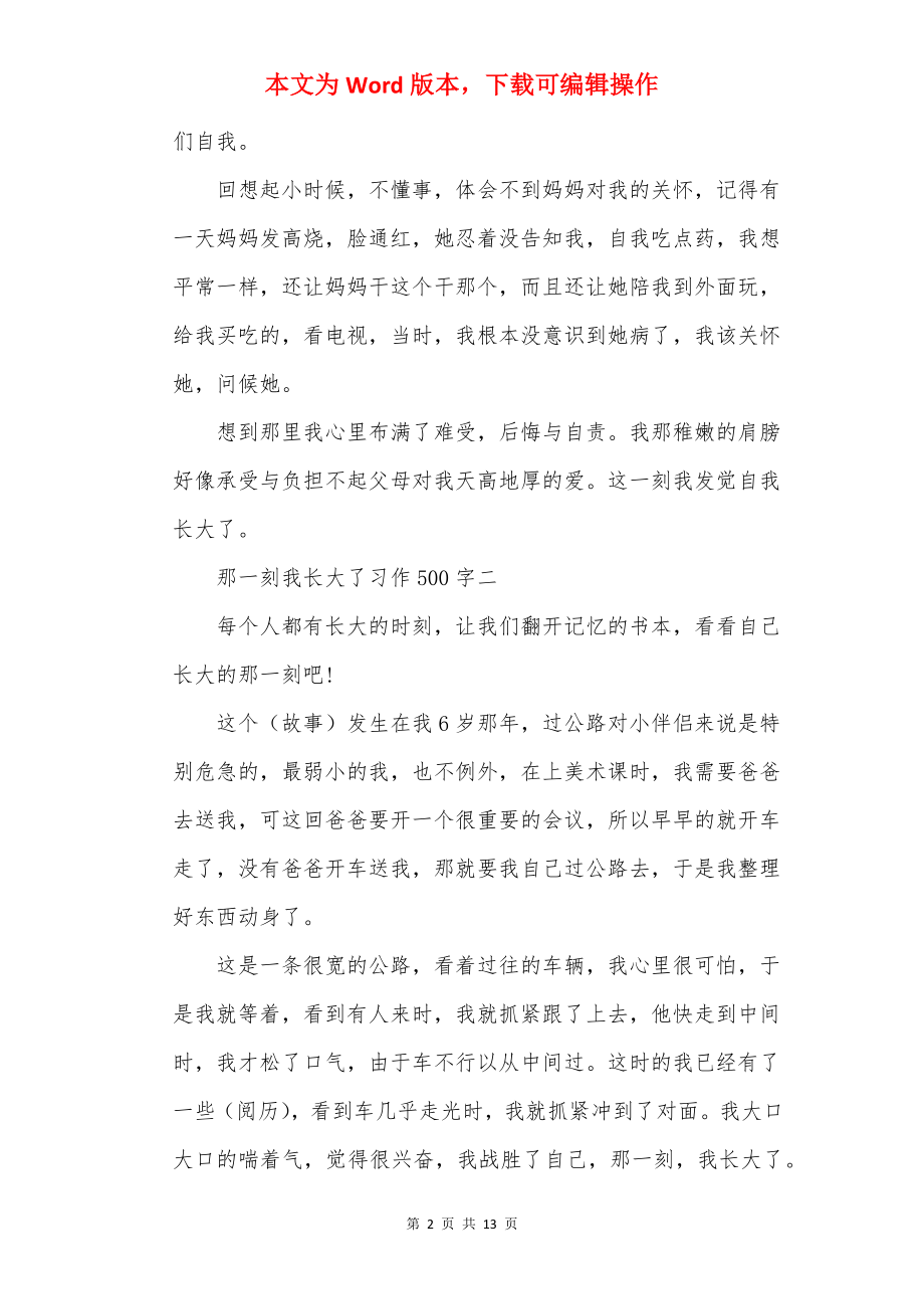 20××那一刻我长大了习作500字12篇.docx_第2页