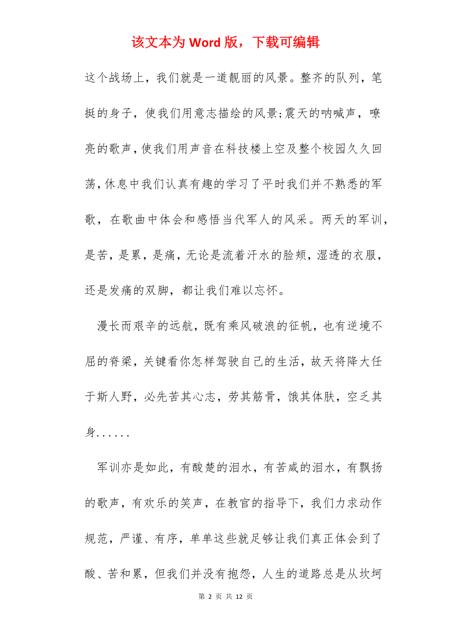 大学生入学军训心得体会范文600字.docx_第2页