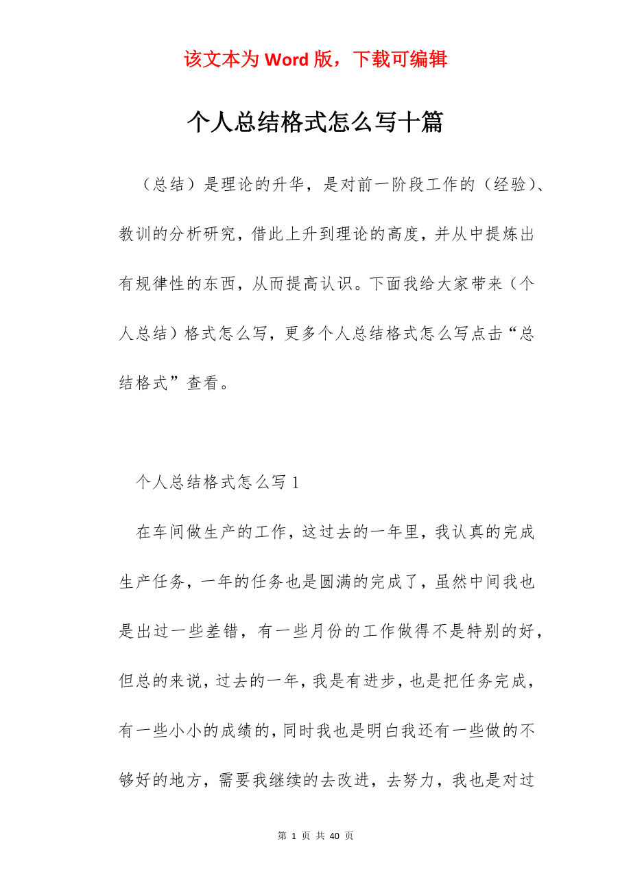 个人总结格式怎么写十篇.docx_第1页