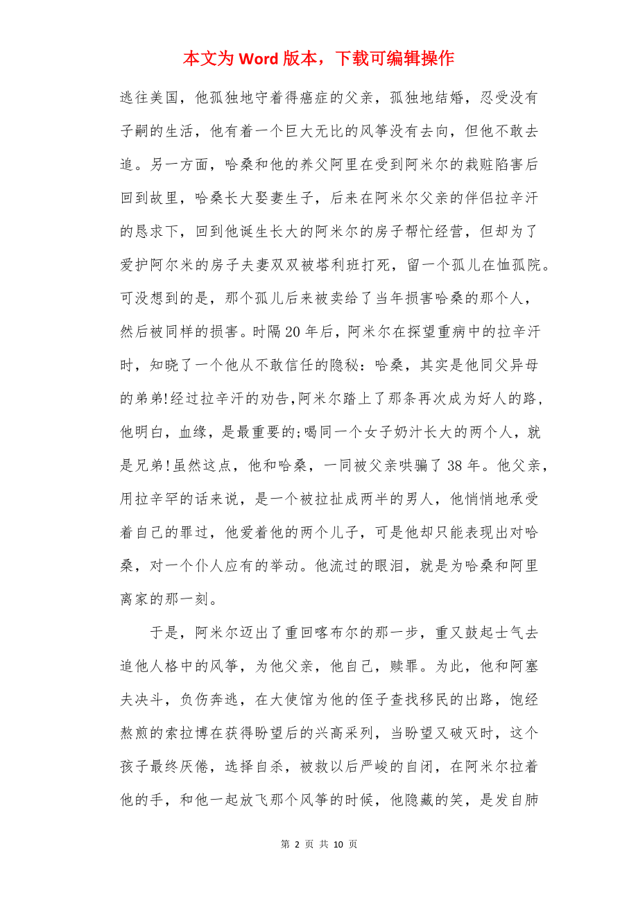 读《追风筝的人》有感反思范文.docx_第2页