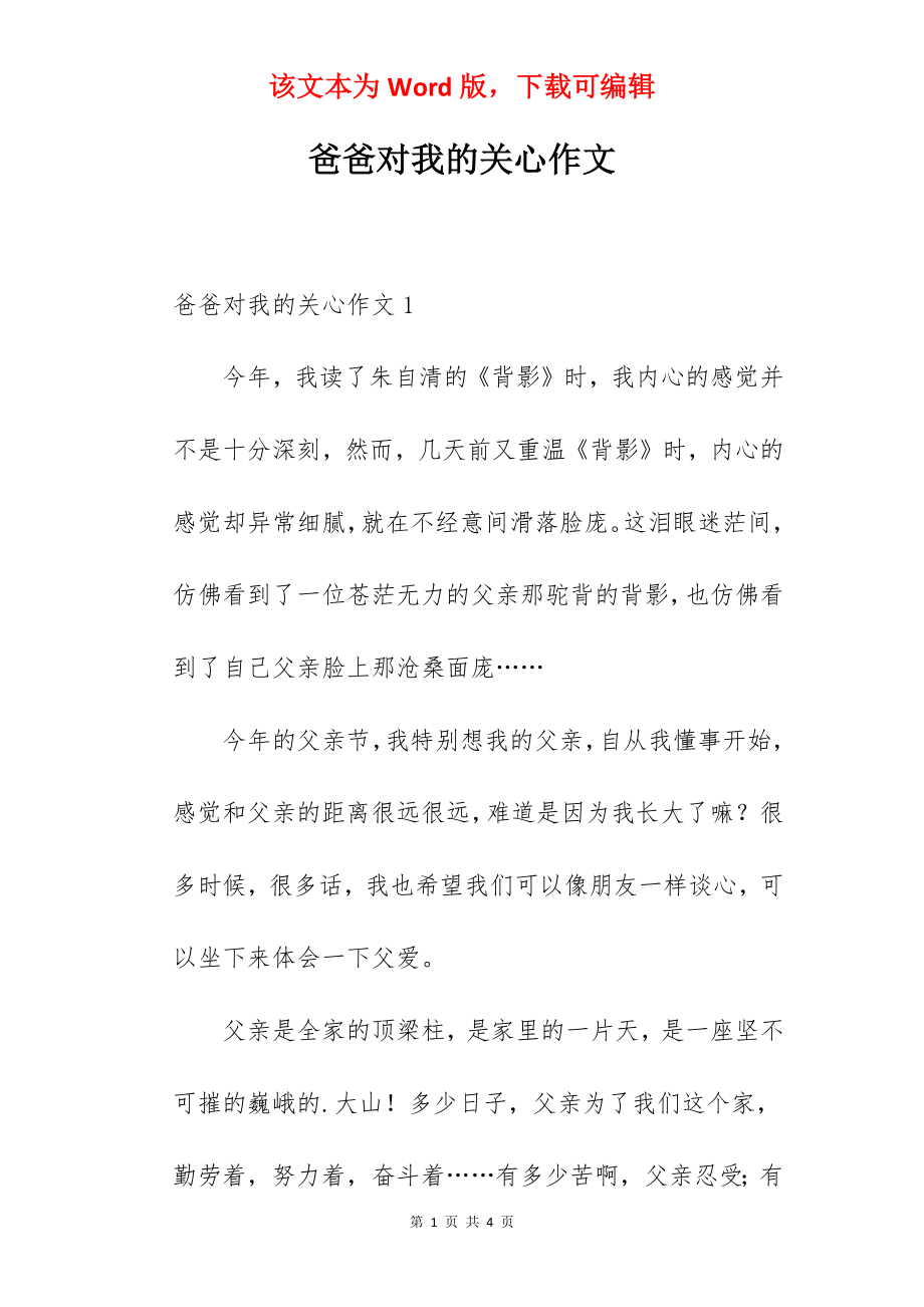 爸爸对我的关心作文.docx_第1页