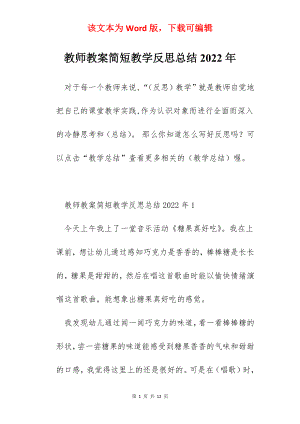 教师教案简短教学反思总结2022年.docx