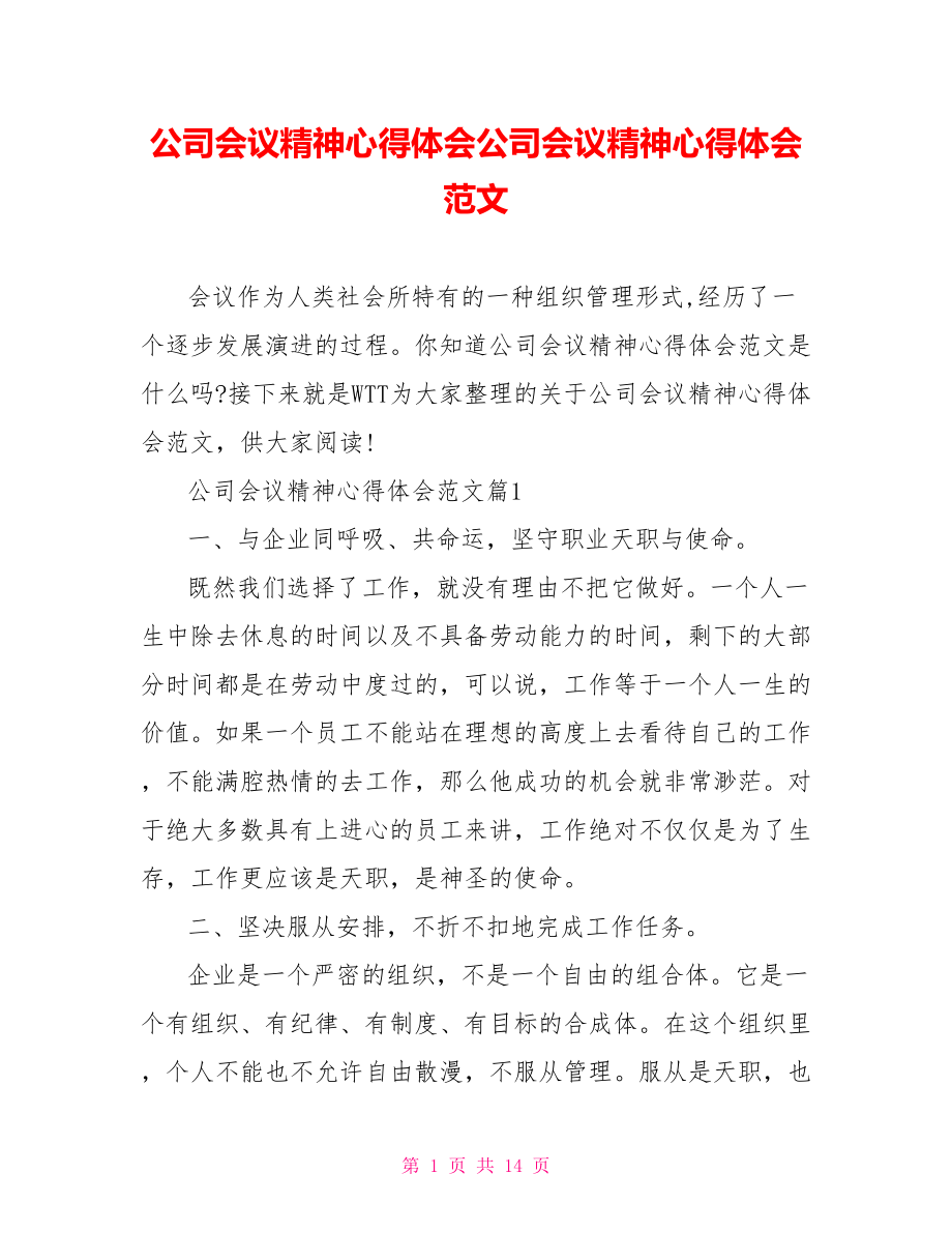 公司会议精神心得体会公司会议精神心得体会范文.doc_第1页