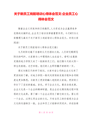 关于新员工岗前培训心得体会范文企业员工心得体会范文.doc