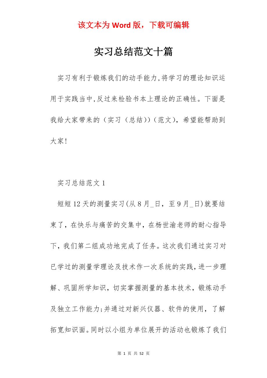 实习总结范文十篇.docx_第1页