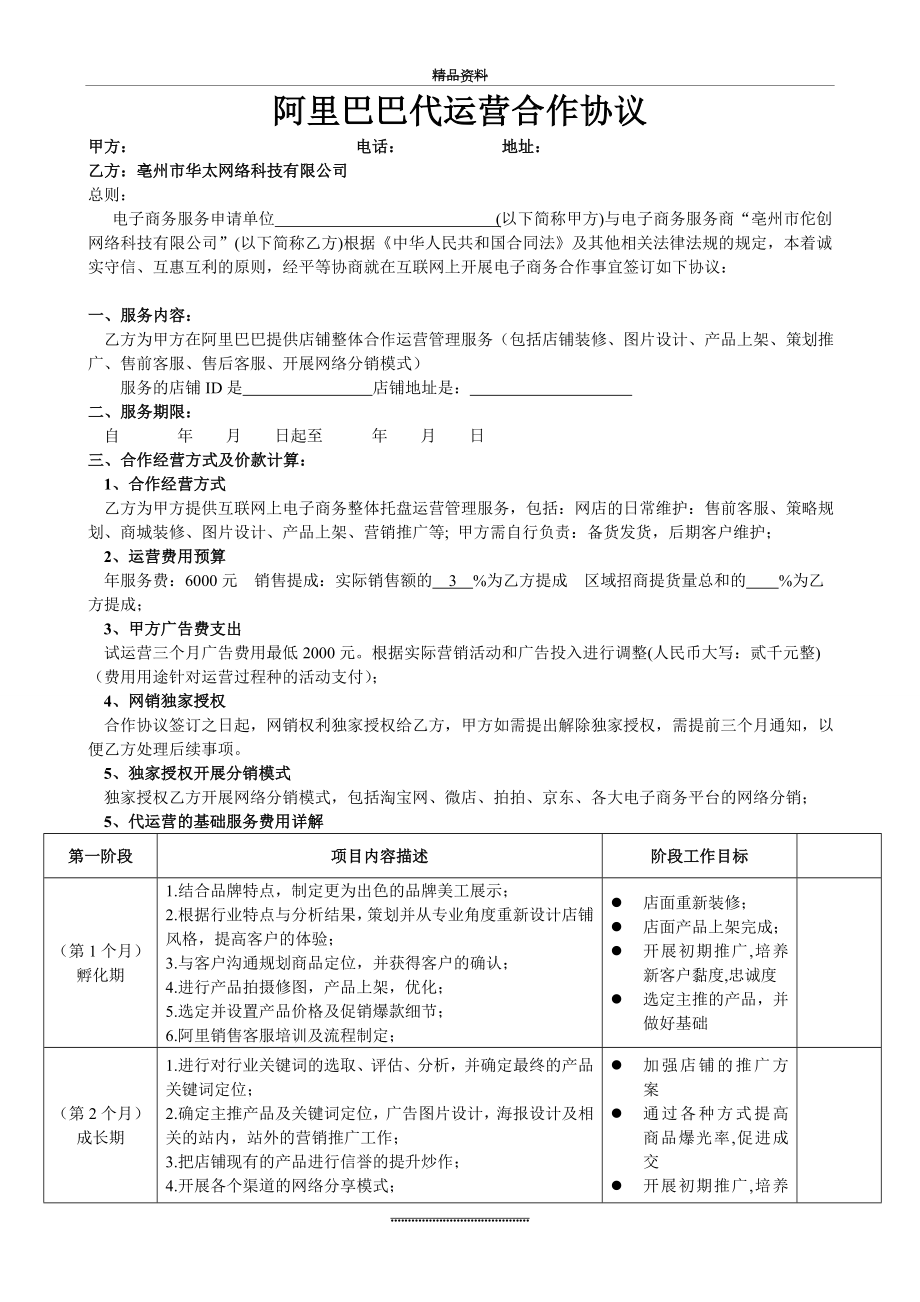 (合同范本)阿里巴巴代运营合作协议word.doc_第1页