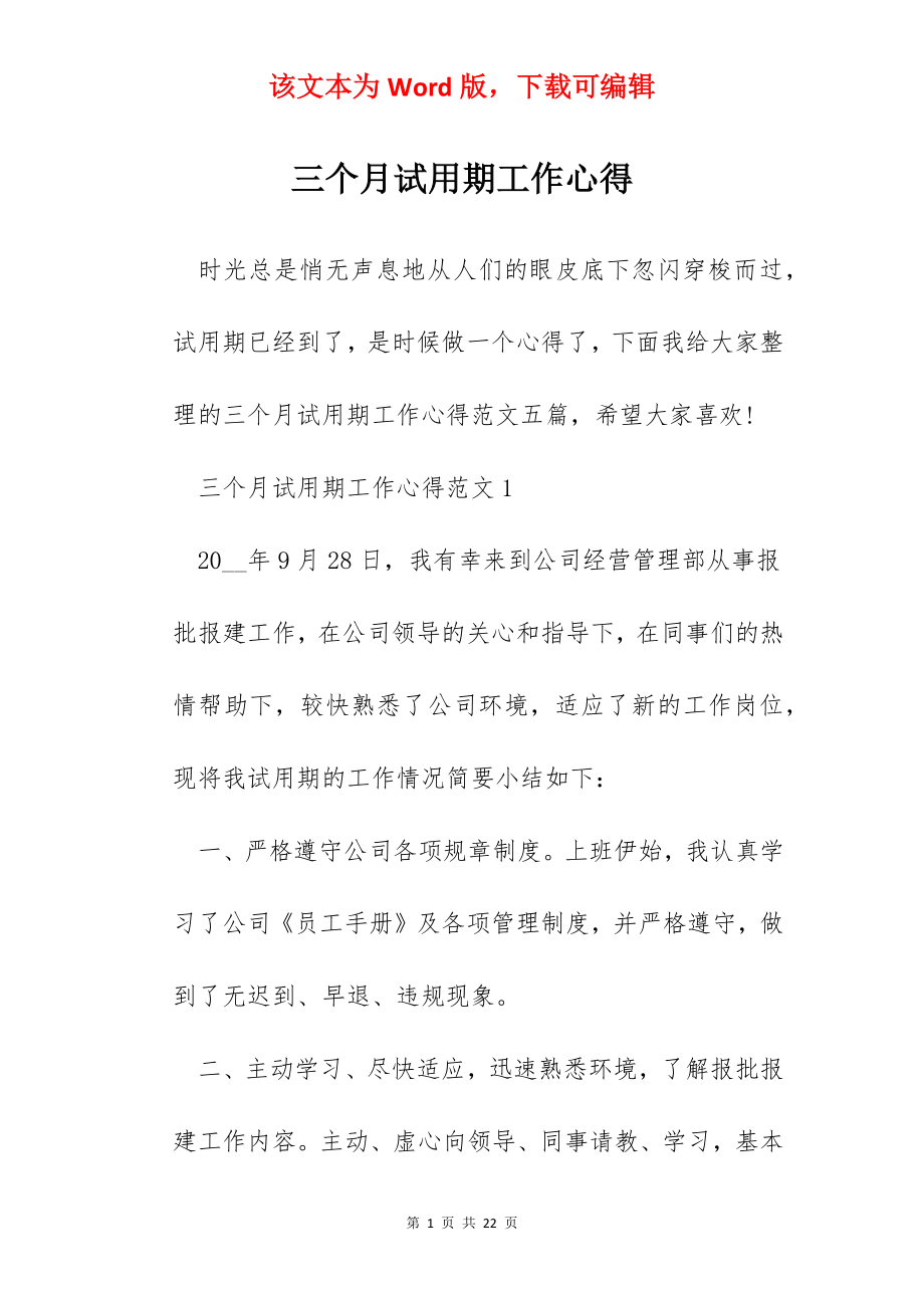 三个月试用期工作心得.docx_第1页