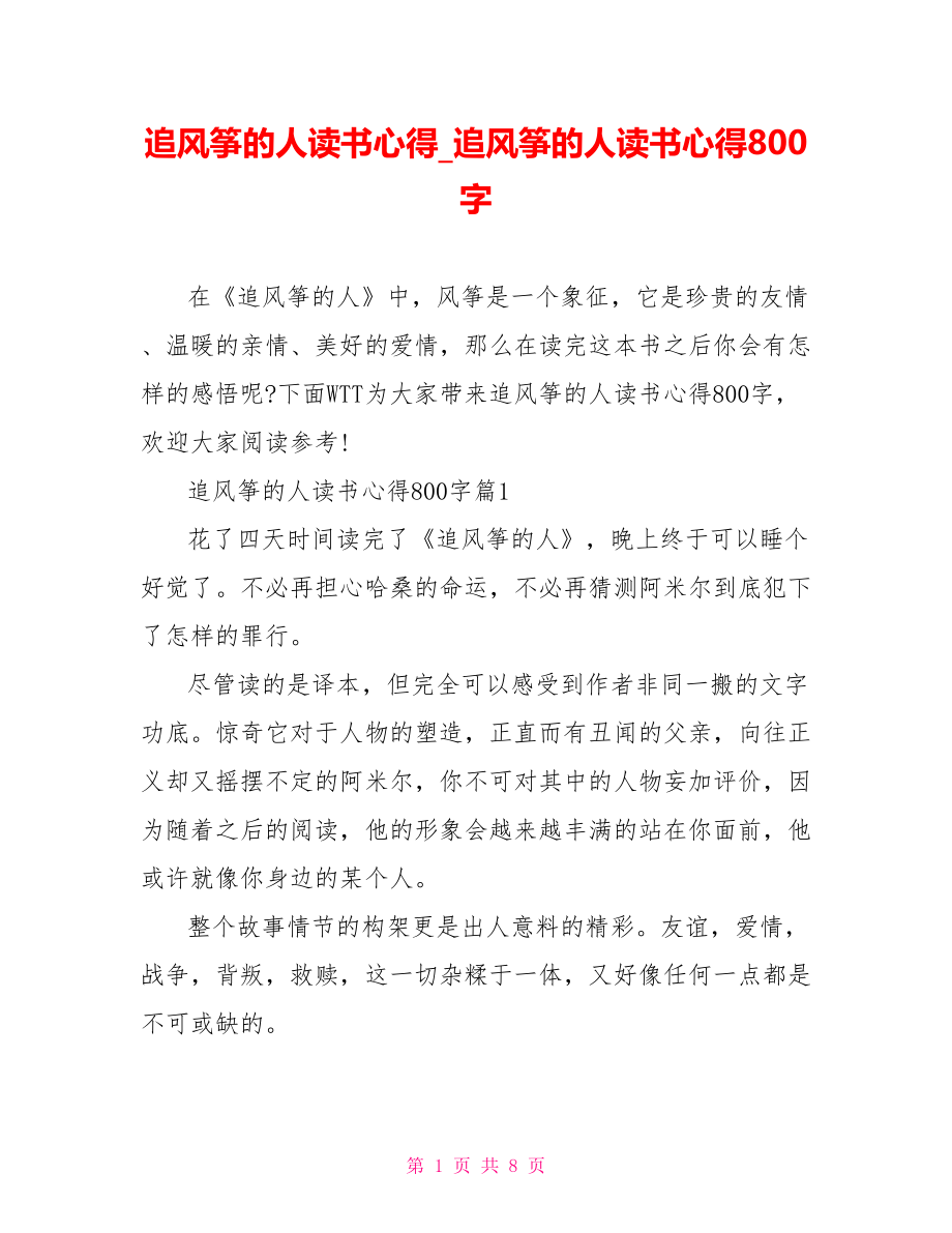 追风筝的人读书心得追风筝的人读书心得800字.doc_第1页