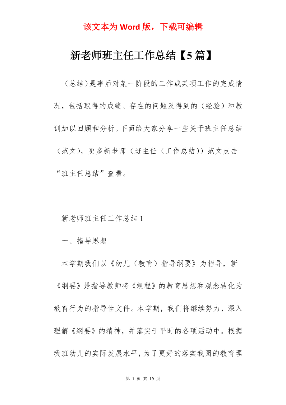 新老师班主任工作总结【5篇】.docx_第1页