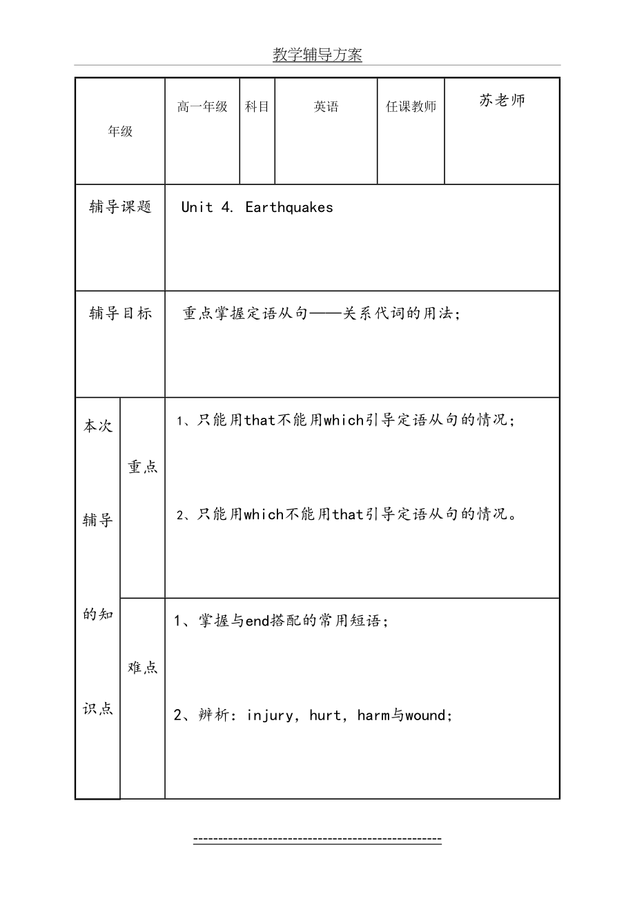 高一英语必修一Unit4Earthquakes知识点讲解和练习.doc_第2页