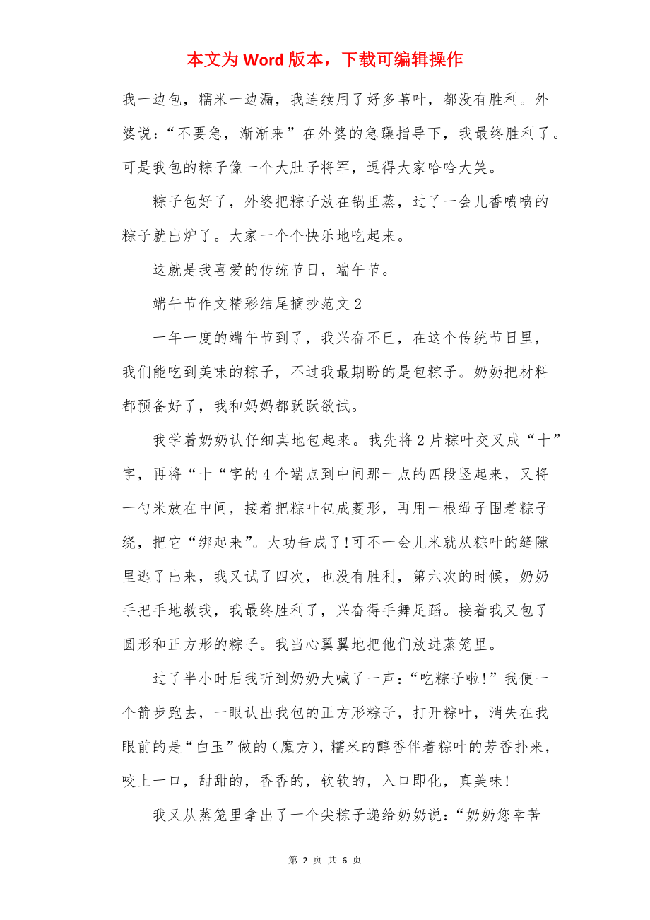 端午节作文精彩结尾摘抄范文.docx_第2页