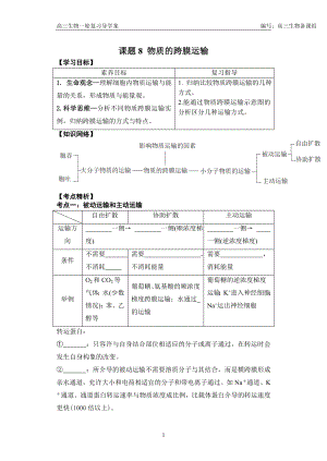 高三一轮复习生物讲义-课题8：物质的跨膜运输.docx