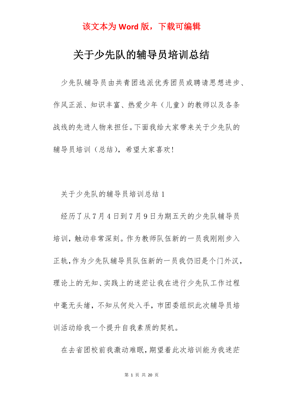 关于少先队的辅导员培训总结.docx_第1页