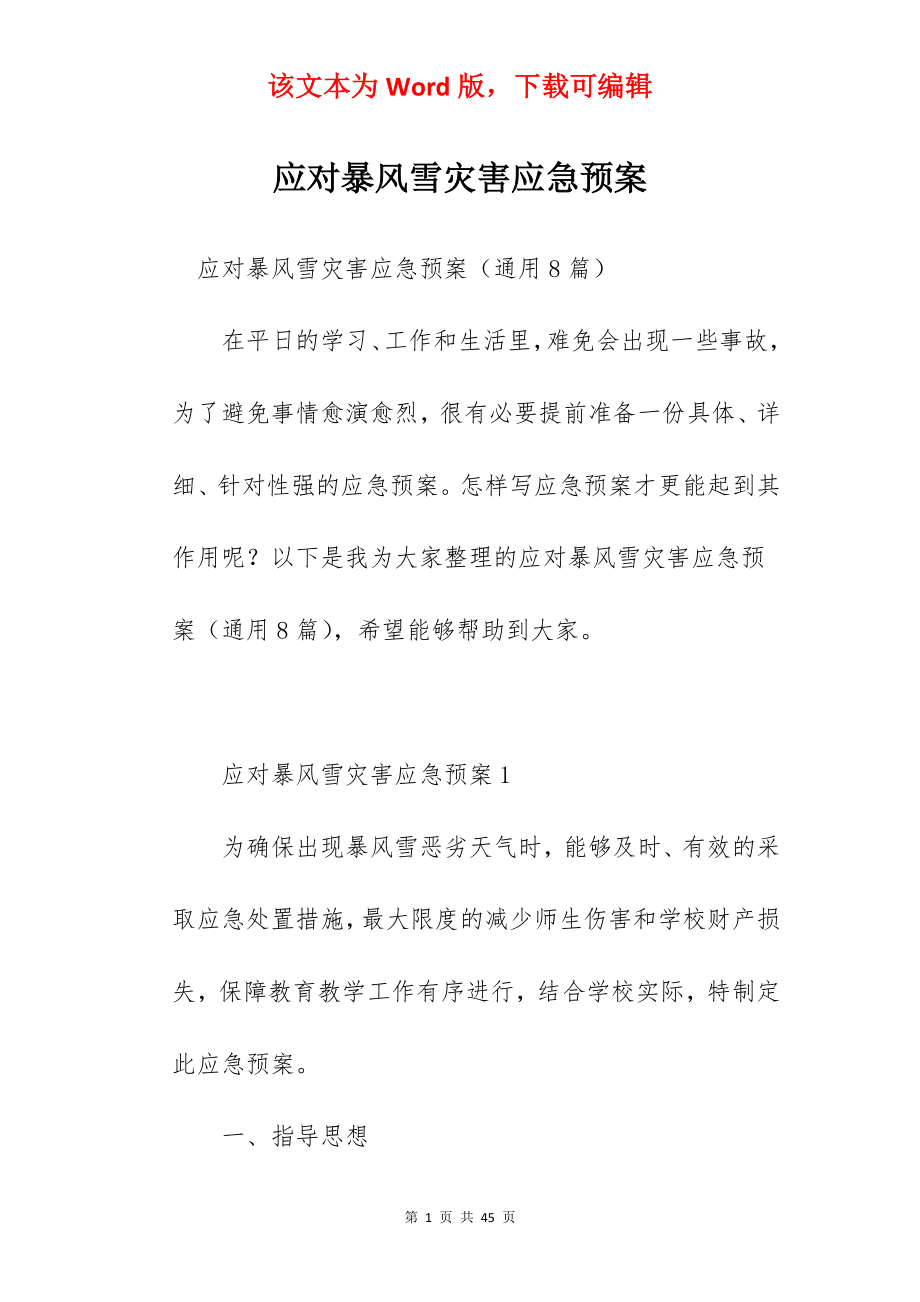 应对暴风雪灾害应急预案.docx_第1页