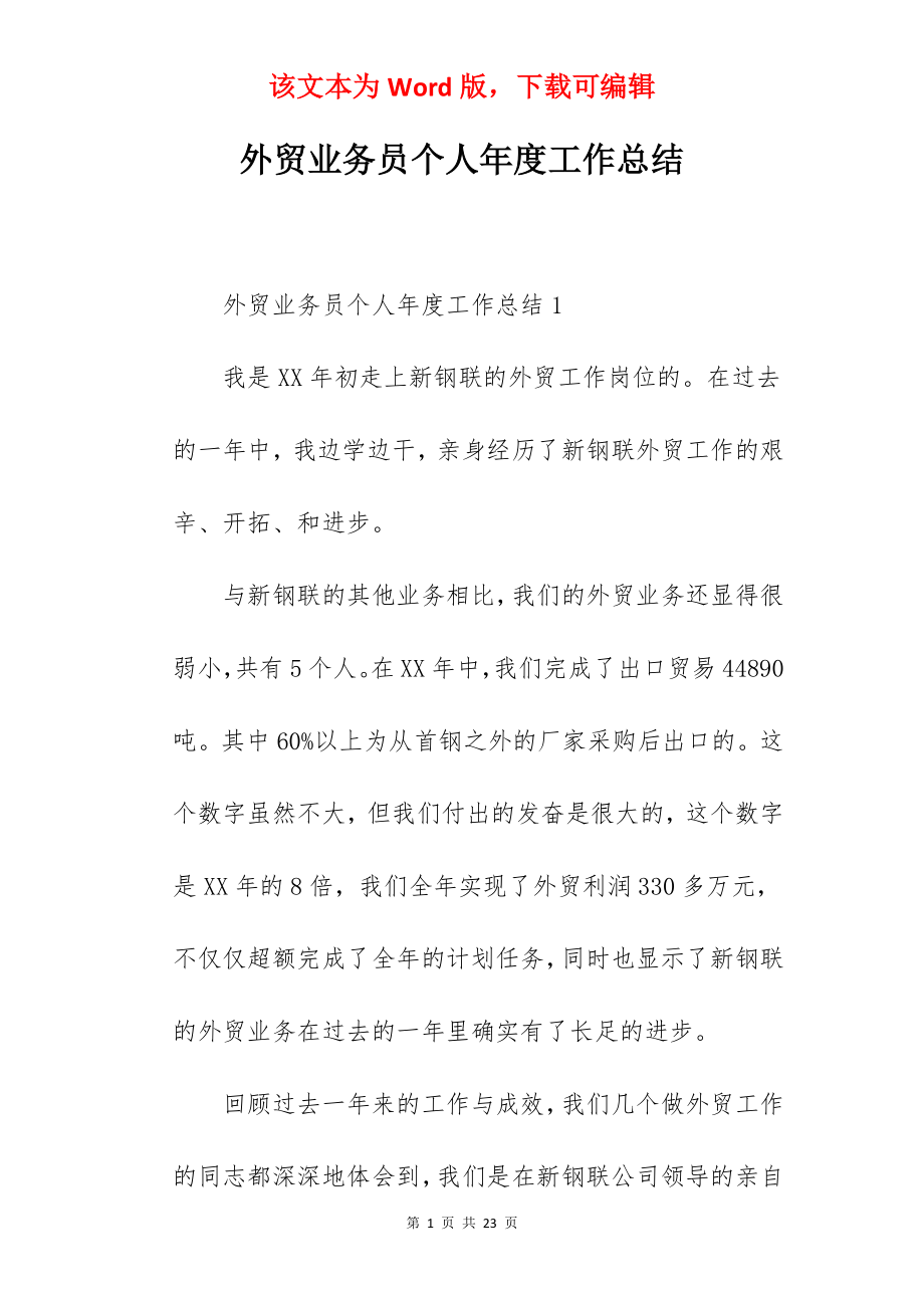 外贸业务员个人年度工作总结.docx_第1页