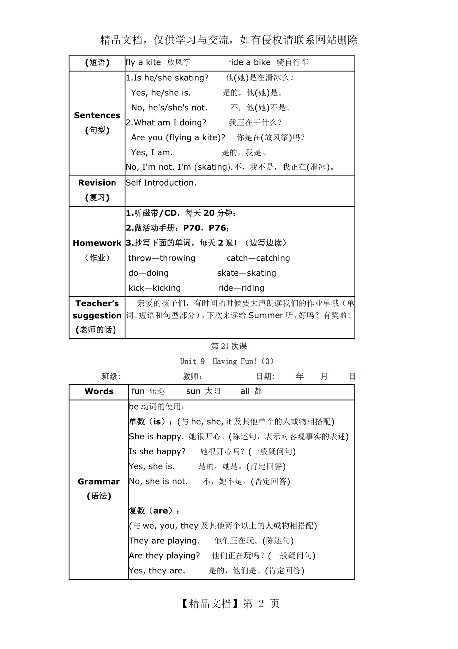 朗文新派少儿英语1B入门级第9单元知识点.docx_第2页